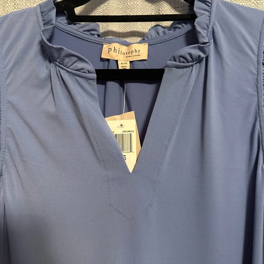 NWT Philosophy Tank Top in Soft Blue with Ruffles - Picture 2 of 4